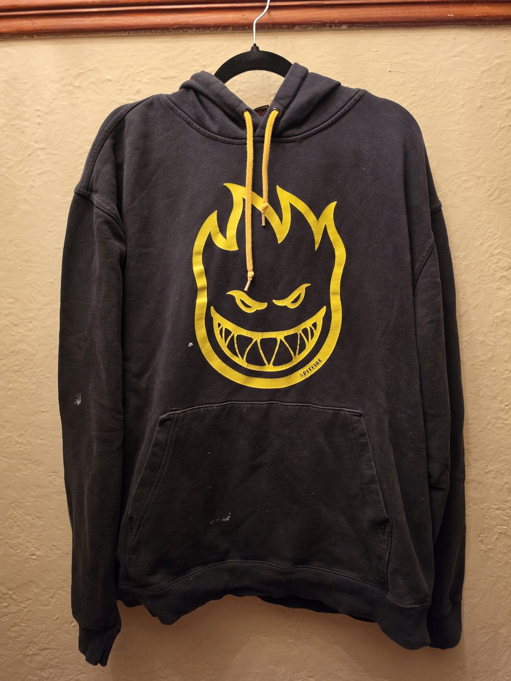 Spitfire Y2K Streetwear Bighead Hoodie Black Yellow Skate Pullover Sweatshirt XL